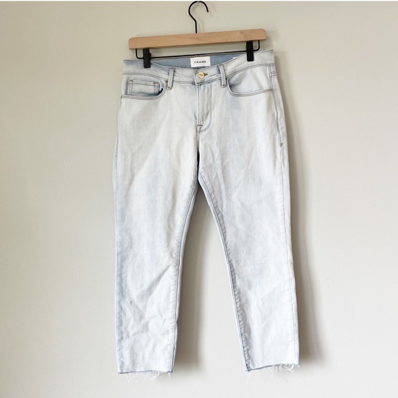 Frame Denim Light Wash Le Garçon Crop Raw Edge Frayed Jeans - Picture 1 of 6